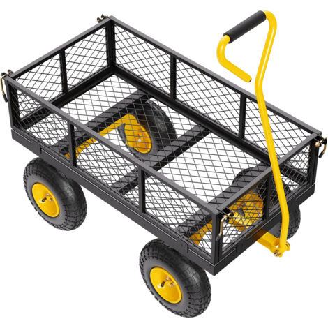 Mophorn Carrello da giardino in acciaio da 500 libbre, carro per impieghi gravosi con pneumatici da 10" per tutti i terreni, lati in rete rimovibili, maniglia girevole a 180°
