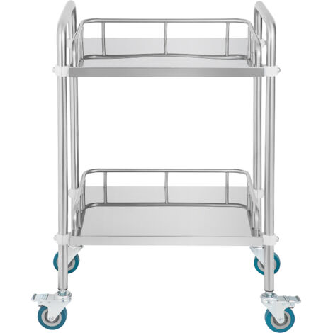 Mophorn Carrello da laboratorio in acciaio inossidabile a 2 strati 4 ruote universali Carrello medico per attrezzature ospedaliere cliniche 56,9 x 38,4 x 87,1 cm