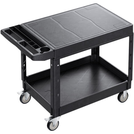 Mophorn Carrello multiuso con capacità di 550 libbre, carrello in plastica resistente a due ripiani da 37 x 25,4 pollici, dotato di ruote girevoli a 360° (2 bloccabili), ideale per magazzini