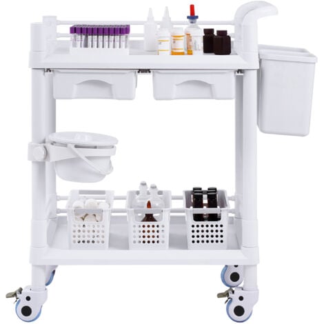 Mophorn Carrello multiuso con ruote, dotato di 2 ripiani, 2 cassetti, ruote silenziose, realizzato in robusto PP, fornito con 3 contenitori, perfetto per laboratori, cliniche, ospedali e saloni di