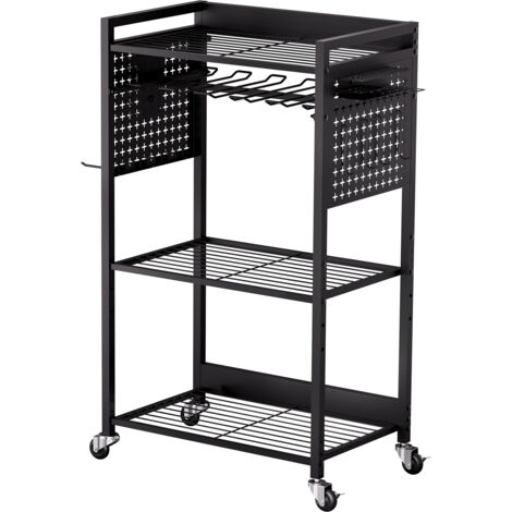 Mophorn Carrello Portautensili a 4 Ripiani, Capacità di Carico 68 kg, Carrello Porta Attrezzi con Ruote e Rastrelliera di Stoccaggio Stabile, Ideale per Officina e Garage, Nero