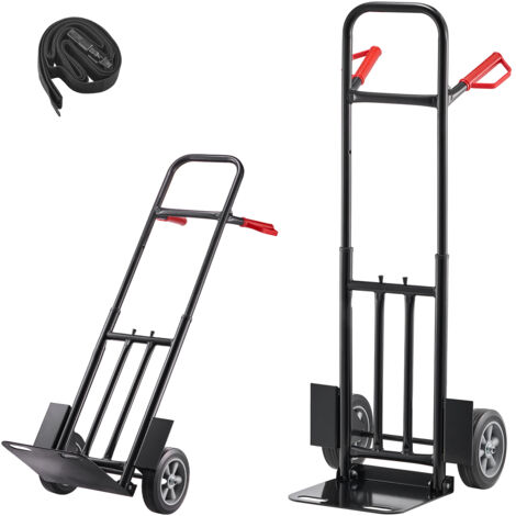 Mophorn Carretilla de Mano Plegable, Capacidad de 272,1 kg, Estructura de Acero de Aleación, con Ruedas, Asa Extensible y Correa de Sujeción, Ideal para Hogar, Oficina, Almacén, 48 x 46 x 120 cm