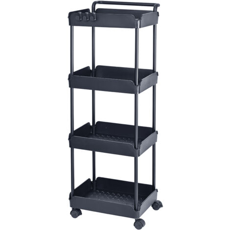 Mophorn Carrito multiusos con ruedas de 4 niveles, carrito de almacenamiento multifuncional con ruedas y asa bloqueables, organizador para cocina, oficina y sala de estar, negro, estructura de acero