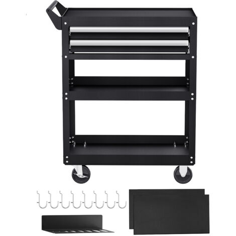 Mophorn Carro de Herramientas, Carrito de Trabajo de 5 Niveles con Ruedas, 2 Cajones y Tablero Perforado, Organizador de Herramientas para Mecánicos con Sistema de Bloqueo Carga de 181 kg, Negro
