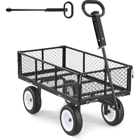 Mophorn Carro de jardín con ruedas, capacidad máxima de 408 kg, estructura de acero resistente, asa ajustable, paneles laterales desmontables para transporte de cargas pesadas en exteriores, negro
