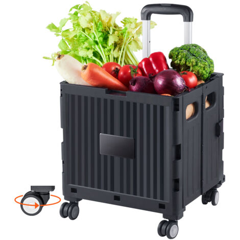 Mophorn Carro de servicio plegable, capacidad de carga de 110 lb, carretilla portátil con ruedas con manija telescópica resistente y 4 ruedas giratorias para viajes, compras, mudanzas,color negro