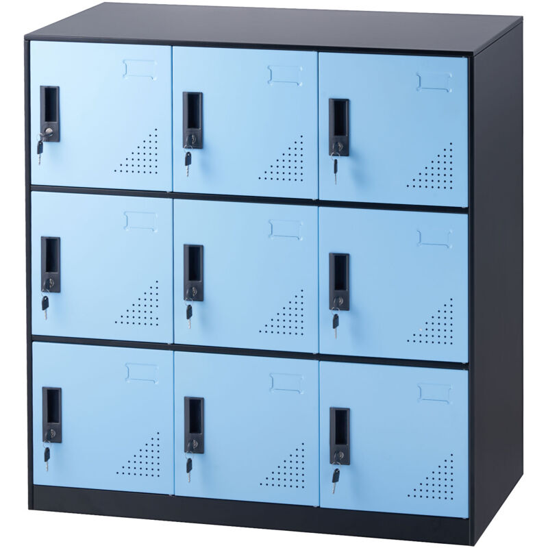 Casier métallique pour employés , armoire noire à 9 portes avec fente pour cartes. Clés incluses. Capacité de charge de 66lbs. Pour le bureau, la