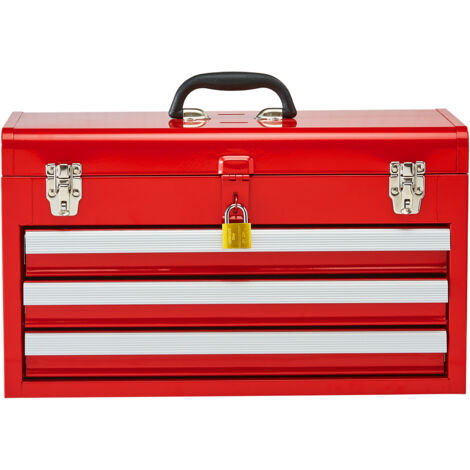 Mophorn Cassetta degli attrezzi in metallo, portatile da 20,5 pollici con 3 cassetti, rivestimenti in EVA, chiusura e verniciatura a polvere, per utensili e accessori, rosso