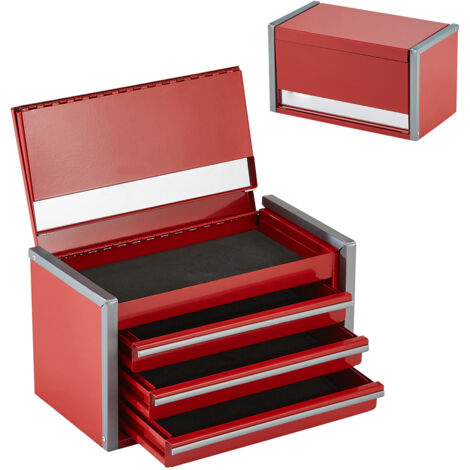 Mophorn Cassetta degli attrezzi in metallo, portatile da 8,6 pollici con 3 cassetti, rivestimenti in EVA, per utensili e accessori, resistente, rosso