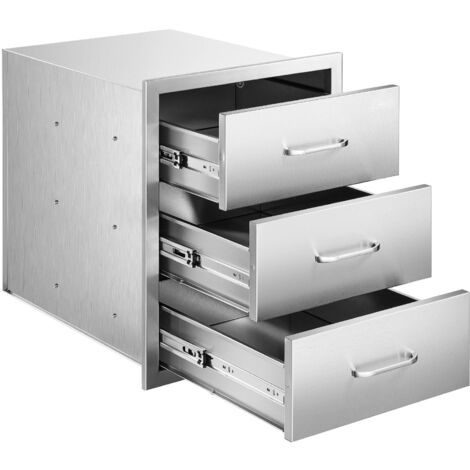 Mophorn Cassettiera per barbecue da esterno 46 x 59 x 59 cm, capacità di carico 20 kg, dotata di 3 cassetti e maniglie in acciaio inox, ideale per cucine all'aperto e isole barbecue da giardino