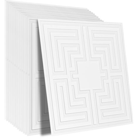 Mophorn Ceiling Tiles 12 Pack 24"x24" High Quality PVC Ceiling Tiles Easy to Install/Cut Glued Plastic Ceiling Tiles Home/Office Decor Ceiling Tiles White Eco Pattern