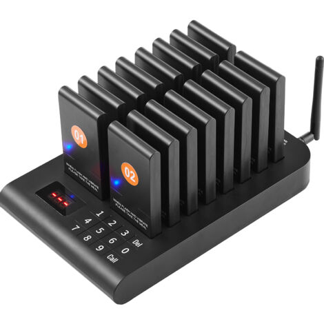Mophorn Cercapersone per ristoranti, Segnale coda wireless con portata 500 m, Cercapersone per chiamata ospite con vibrazione e lampeggiamento, 16 cercapersone per camion di cibo, Chiesa