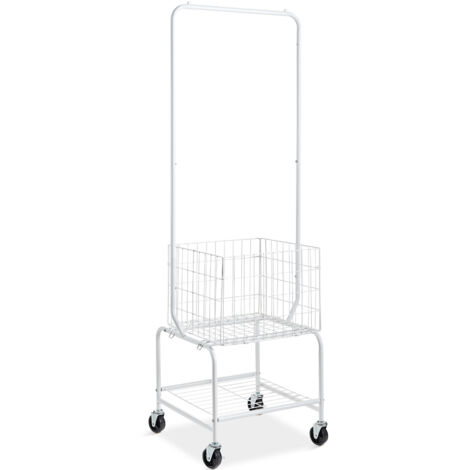 Mophorn Cesta de ropa sucia con ruedas de metal de y perchero para colgar. Cesta para ropa sucia de altura ajustable con cargas. Ruedas resistentes con traba para organización del almacenamiento