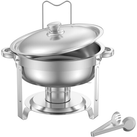 Mophorn Chafing Dish Buffet Speisenwärmer mit zwei großen Behältern (je 4,7 L), runder Catering-Wärmespender mit Deckel, Brennstoffhalter und Wasserpfanne – ideal für Hochzeiten und Partys, Silber