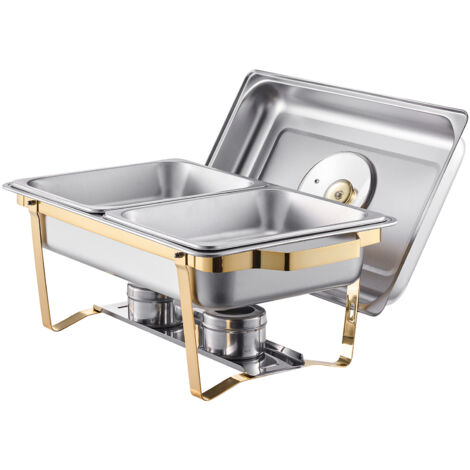 Mophorn Chafing-Dish-Set aus Edelstahl, 4 Qt, 2er-Pack, enthält 4 Pfannen halber Größe, rechteckigen Catering-Wärmer mit Glasdeckel, Wasserpfanne, Klappständer, für Veranstaltungen und Zusammenkünfte
