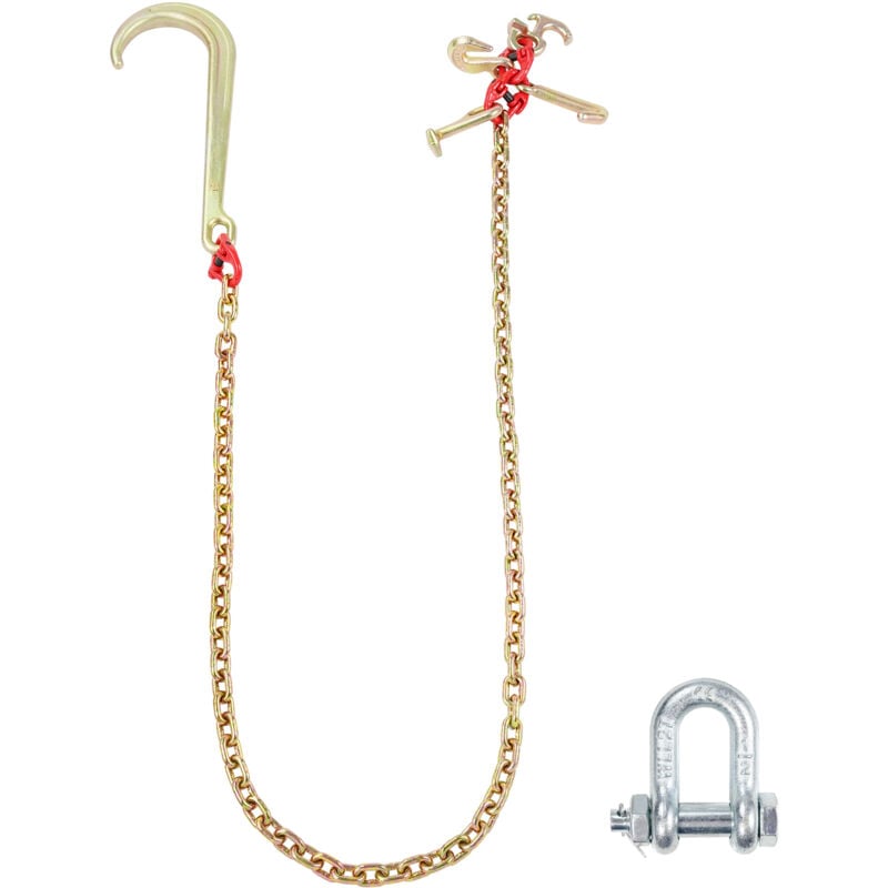 Chaîne à crochet en j G80, 5/16' x 6', 5400 lbs Chaîne de remorquage avec crochet en j à tige de 15', crochets de groupe et de préhension rtj, acier
