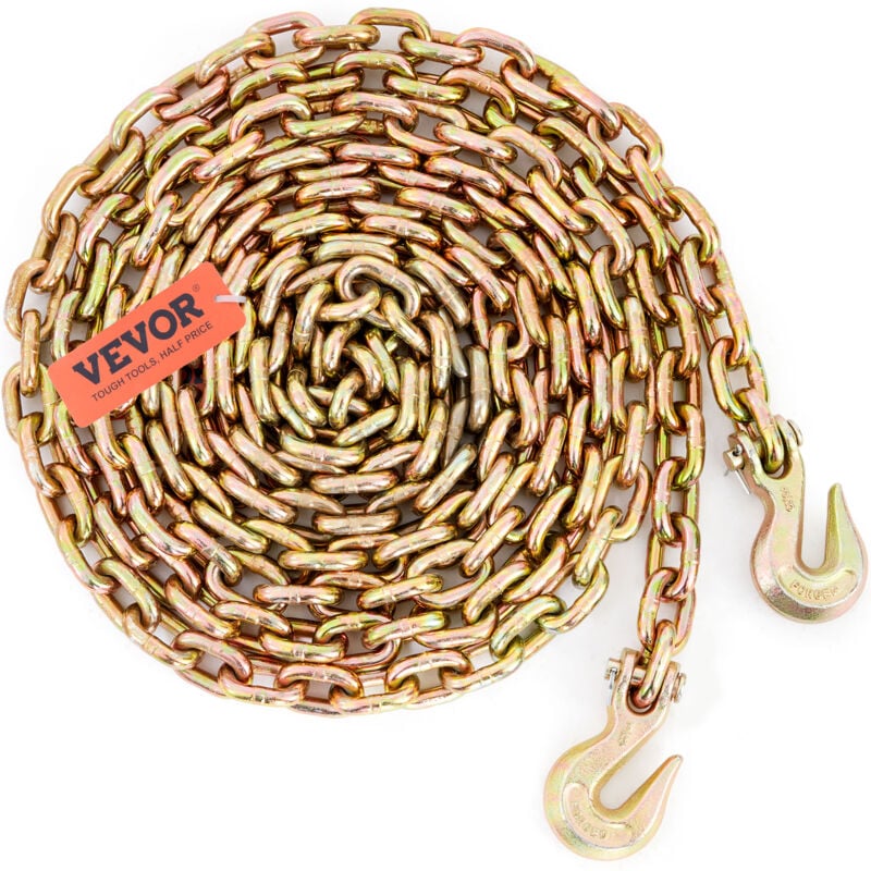 Vevor Chaine de Transport Crochets Capacite de Charge 3220 kg Chaine de Reliure de Remorquage G80 9,53 mm x 6 m Revetement Galvanise en Acier au