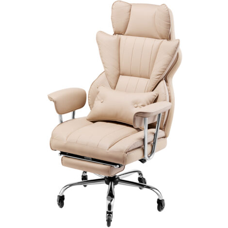 Mophorn Chaise de bureau haute avec repose-pieds et accoudoirs amovibles, chaise de bureau ergonomique avec coussin en mousse haute résilience, chaise pivotante en cuir PU, marron