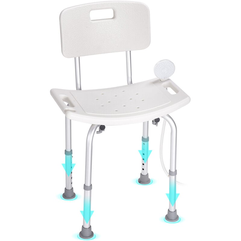 Chaise de douche avec dossier, siège de douche réglable en hauteur, banc de salle de bain antidérapant pour personnes âgées, handicapées et
