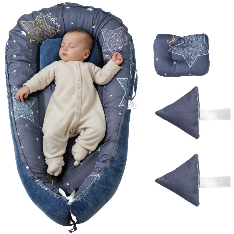 Mophorn - Chaise longue pour bébé, oreiller de couchage pour bébé en coton doux avec appui-tête et housse double face, siège de sol portable pour