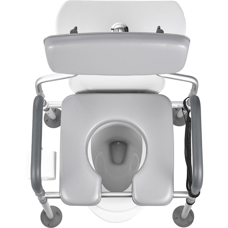 Mophorn Chaise percée de chevet 4 en 1, capacité de 500 lb, toilettes portables avec siège et dossier rembourrés, seau amovible de 5 L, hauteur et