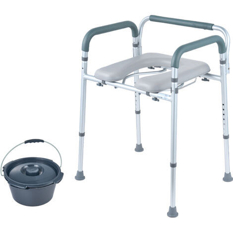 Mophorn Chaise percée Mophorn, chaise percée de chevet réglable à 7 niveaux avec siège et accoudoirs rembourrés, seau amovible de 5,8 L, facile à assembler, capacité de 350 lb pour personnes âgées
