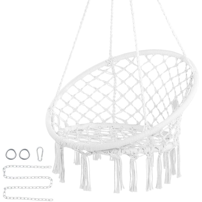 Chaise pivotante suspendue - Capacité de 330 lb pour une détente confortable. Cette chaise en macramé est dotée d'un tube en acier et d'une corde en