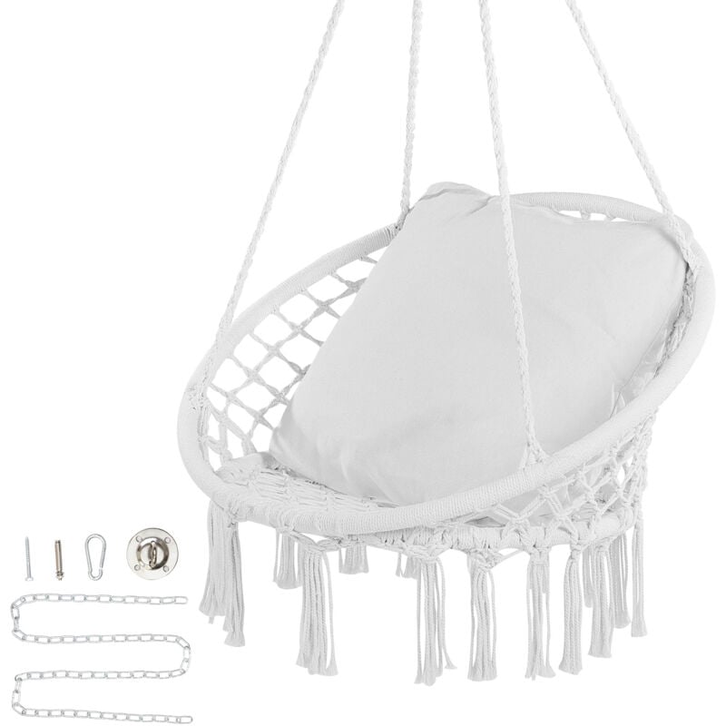 Chaise pivotante suspendue - Confortable et élégante pour n'importe quel espace. Cette chaise en macramé a une capacité de 330 lb. Avec tube en acier