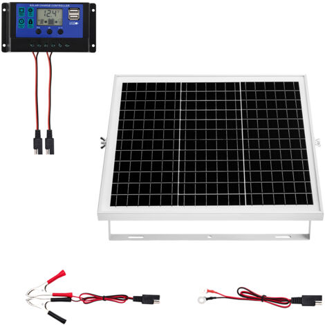 Mophorn Chargeur solaire 20 W 12 V avec cellules monocristallines, contrôleur MPPT externe, support réglable, étanchéité IP67, idéal pour voitures, bateaux, camping-cars et remorques