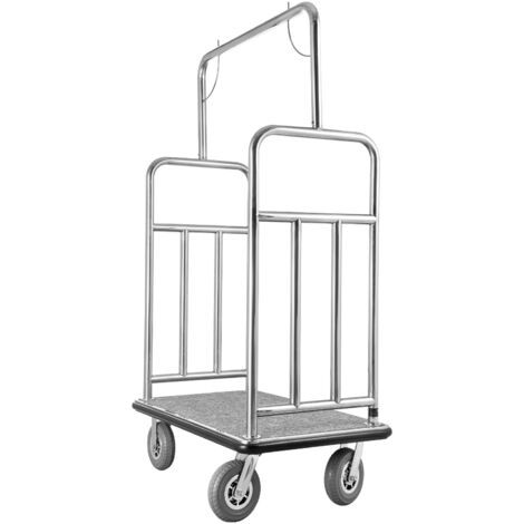 Mophorn Chariot à bagages pour hôtel, capacité de 544 kg, chariot à plateforme de concierge avec finition en acier inoxydable brossé, tapis gris et roues en caoutchouc de 20,32 cm, idéal pour hôtels