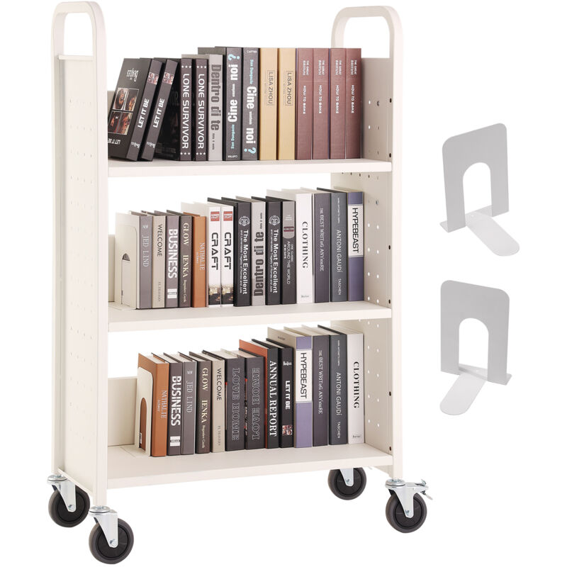 Chariot à livres capacité de 330 lb, chariot de bibliothèque roulant 31,1' x 15,2' x 49,2', étagères en l à un seul côté avec roues verrouillables de