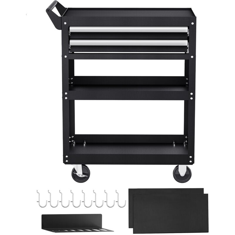 Chariot à outils roulant à 5 niveaux avec roulettes, capacité de 181 kg, chariot de travail avec 2 tiroirs et panneau perforé, organiseur d'outils