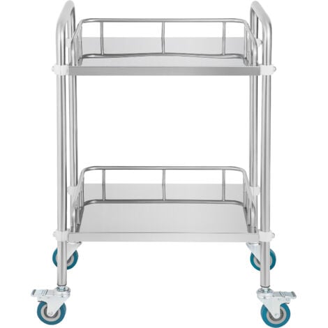 Mophorn Chariot à roulettes de laboratoire , chariot en acier inoxydable à 2 étagères avec roulettes pivotantes, chariot utilitaire dentaire pour cliniques, laboratoires, hôpitaux et salons, 15,16"x21