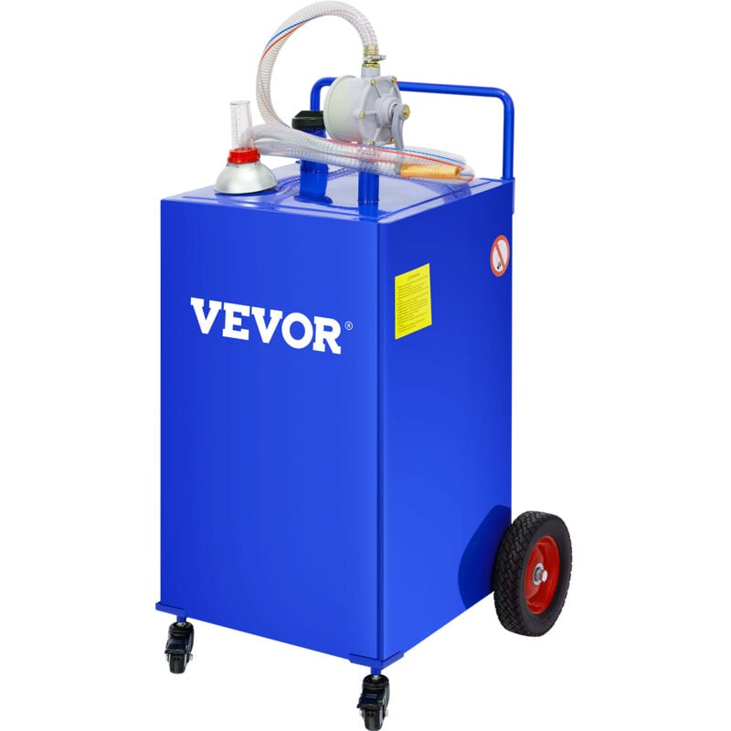 Vevor Chariot de carburant 30 gallons reservoir de stockage essence 4 roues avec pompe de transfert manuelle conteneur de carburant essence diesel
