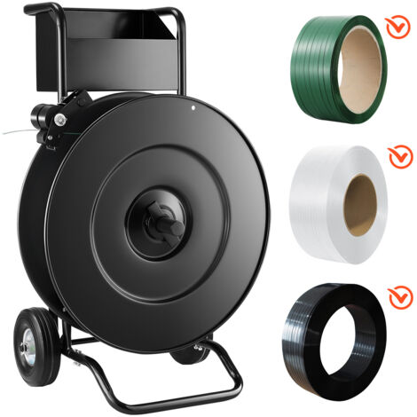 Mophorn Chariot de cerclage pour bobines PET/PP/acier avec noyaux de 203/406 mm, distributeur robuste doté d'un frein à tambour optimisé et d'un plateau intégré pour outils
