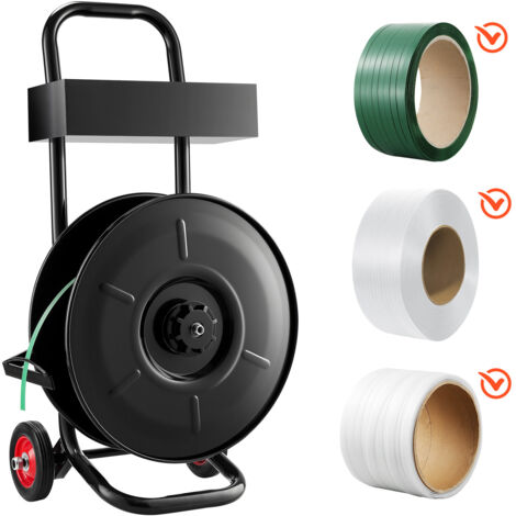 Mophorn Chariot de cerclage pour bobines PET/PP/polyester avec noyaux de 203 mm, distributeur robuste doté d'un système de freinage optimisé et d'un plateau intégré pour outils