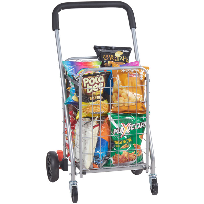 Vevor Chariot de courses pliable, capacite de charge maximale 29,9 kg, chariot utilitaire deepicerie avec 4 roulettes pivotantes, panier a linge