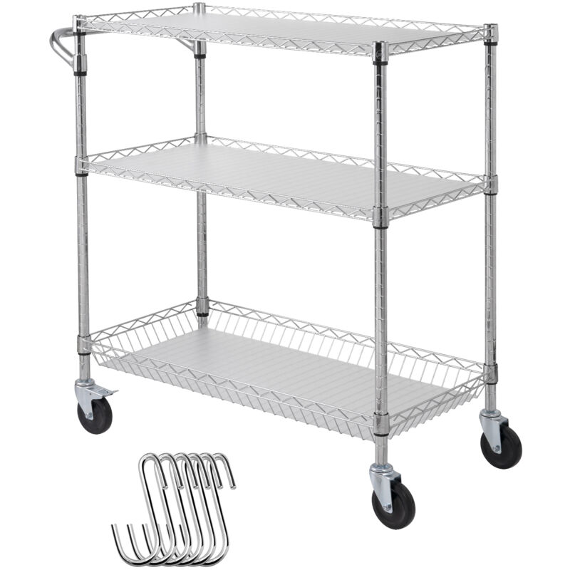 Mophorn - Chariot de cuisine à 3 niveaux avec roulettes et capacité de 661 lb, chariot de rangement en métal sur roulettes avec poignée de panier de