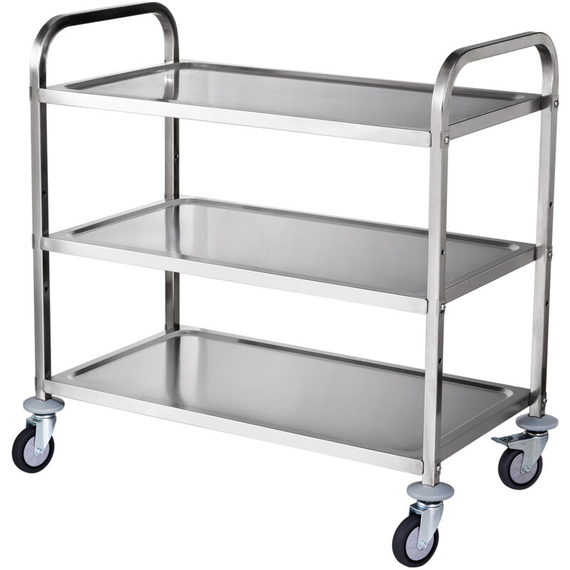 Mophorn - Chariot de cuisine à 3 niveaux, chariot à roulettes en fil métallique avec capacité de 450 lb, chariot de service en acier sur roulettes,