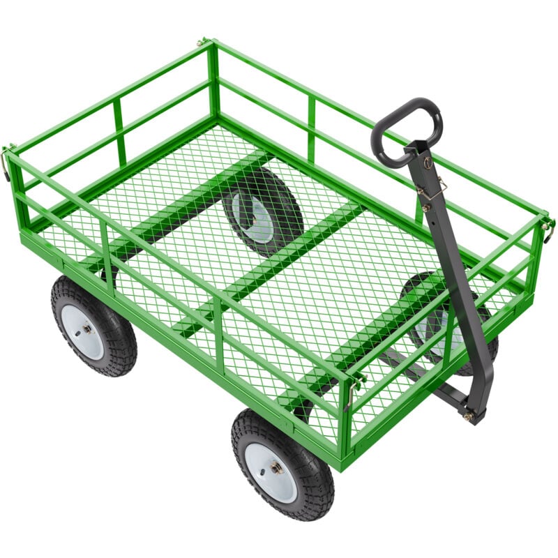Chariot de jardin en acier de 1 200 lb, chariot robuste avec pneus tout-terrain de 13 po, remorque utilitaire en métal 2 en 1, côtés en maille