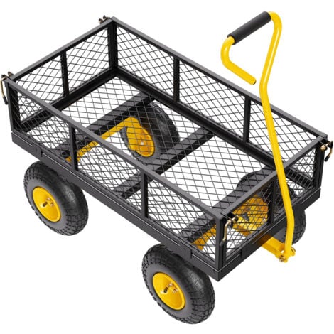 Mophorn Chariot de jardin en acier de 227 kg, chariot robuste avec pneus tout-terrain de 25 cm, côtés en maille amovibles, poignée rotative à 180°