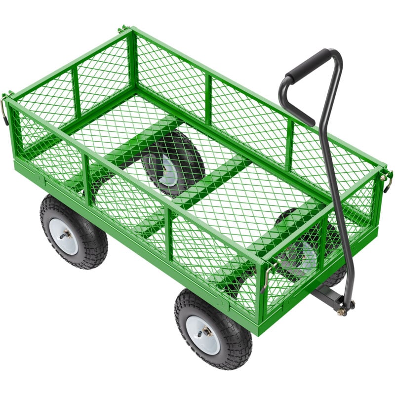 Chariot de jardin en acier de 900 lb, chariot tractable robuste avec pneus de 10 po, côtés en maille amovibles, conversion à plateau, poignée