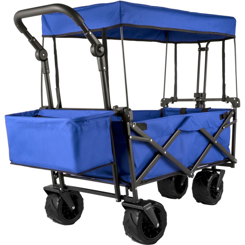 Mophorn Chariot de Jardin Pliable avec 4Roulettes, Chariot Pliable avec Toit Bleu, Remorque de Transport Rangement Pratiques pour