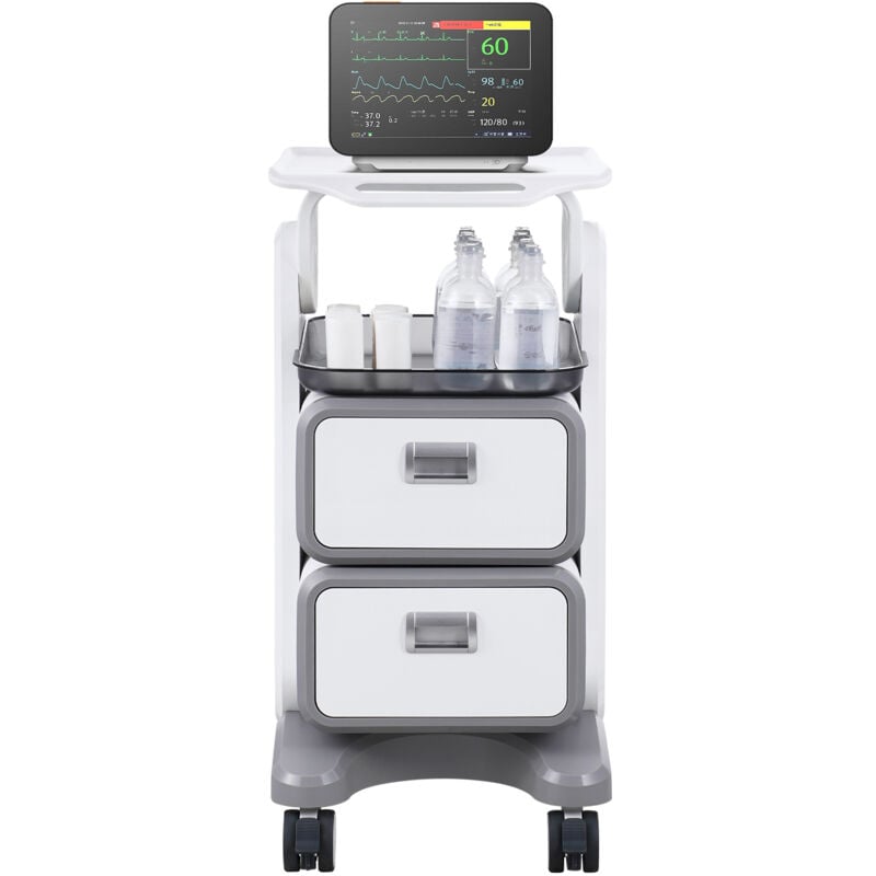 Chariot de laboratoire à 3 niveaux, chariot utilitaire avec 2 tiroirs et 1 plateau supérieur, chariot médical mobile avec matériau abs, chariot