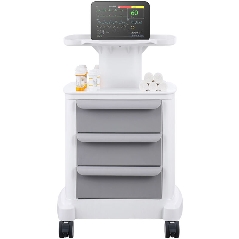 Chariot de laboratoire à 4 niveaux, chariot utilitaire avec 3 tiroirs et 1 plateau supérieur, chariot médical mobile avec matériau abs, chariot