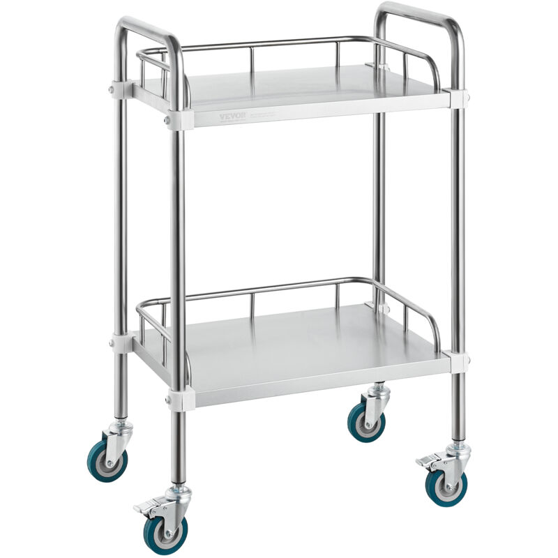 Chariot de Laboratoire en Acier Inoxydable, Chariot Medical 2 Couches, Chariot de Service Capacite de Charge 100 kg avec Roulettes Pivotantes, pour