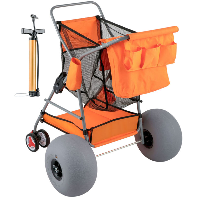 Chariot de plage pliable orange - Roues tout-terrain de 12 po, capacité de 350 lb, rangement spacieux pour des aventures de plage inoubliables