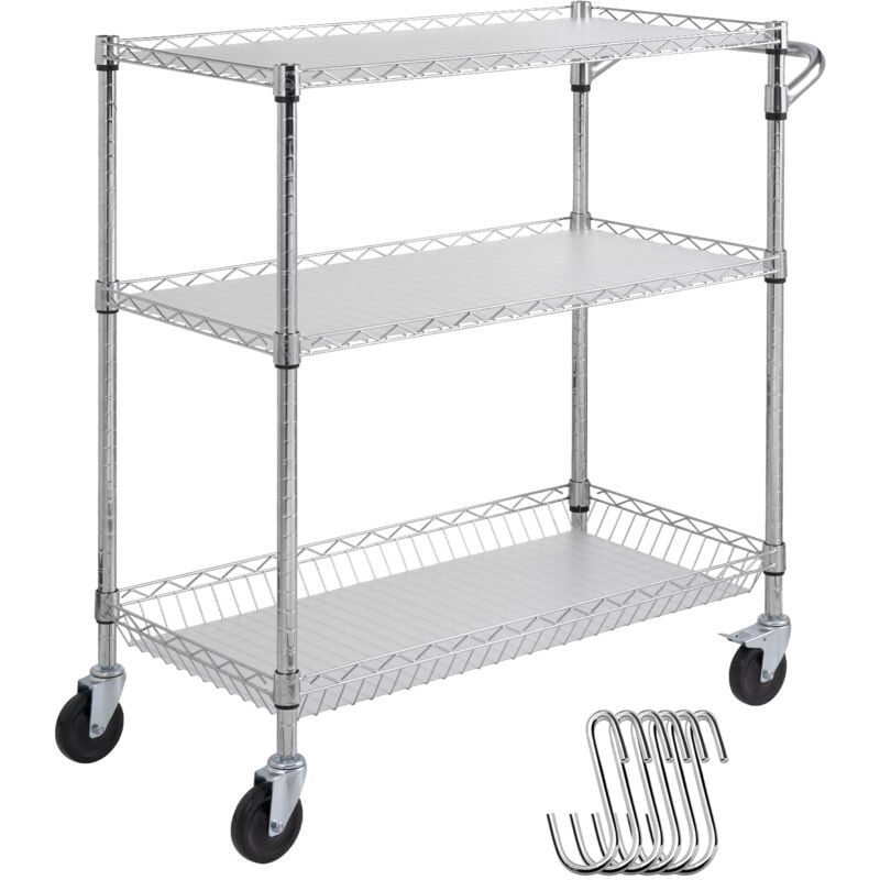 Mophorn - vevor Chariot de Rangement Utilitaire de Cuisine 3 Niveaux,Desserte en Fil Metallique avec Capacite 300 kg, Chariot de Service avec Panier