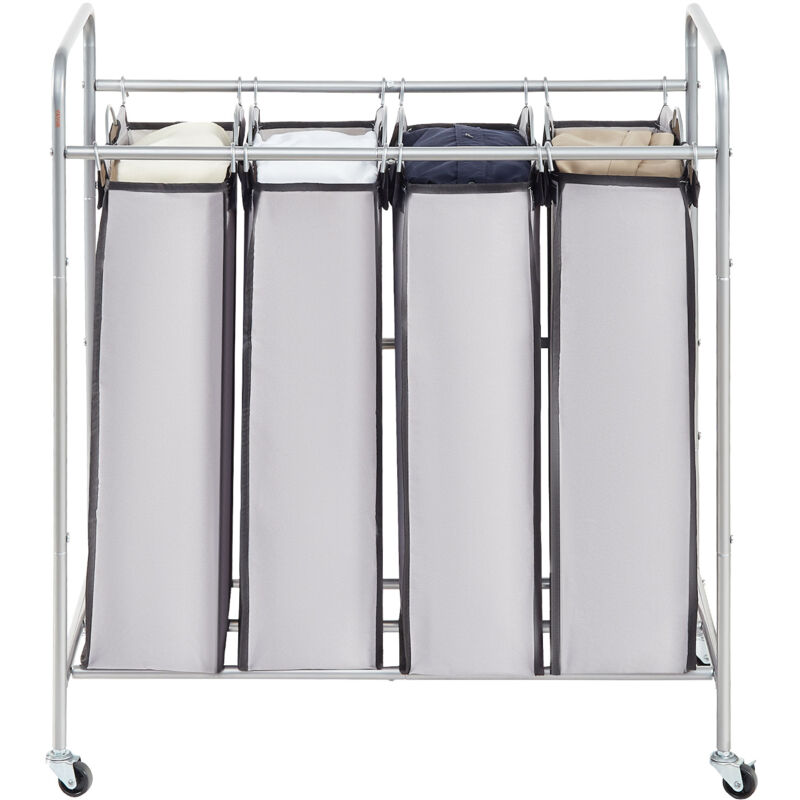 Chariot de tri de linge à 4 sections, panier à roulettes robuste avec roues verrouillables, 4 sacs amovibles pour le rangement des vêtements - Mophorn