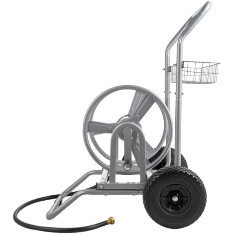 Mophorn Chariot enrouleur de tuyau d'arrosage 60-91 m, dévidoir sur 2 roues pour jardin et lavage de voiture, déplacement facile, avec poignée ergonomique et panier de rangement
